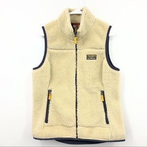 LL Bean Women Medium Vest Mountain Pile Fleece Cream White Lined Jacket Coat